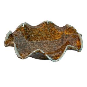 Vintage Holley Ross Shallow Orange Floral Glass Bowl